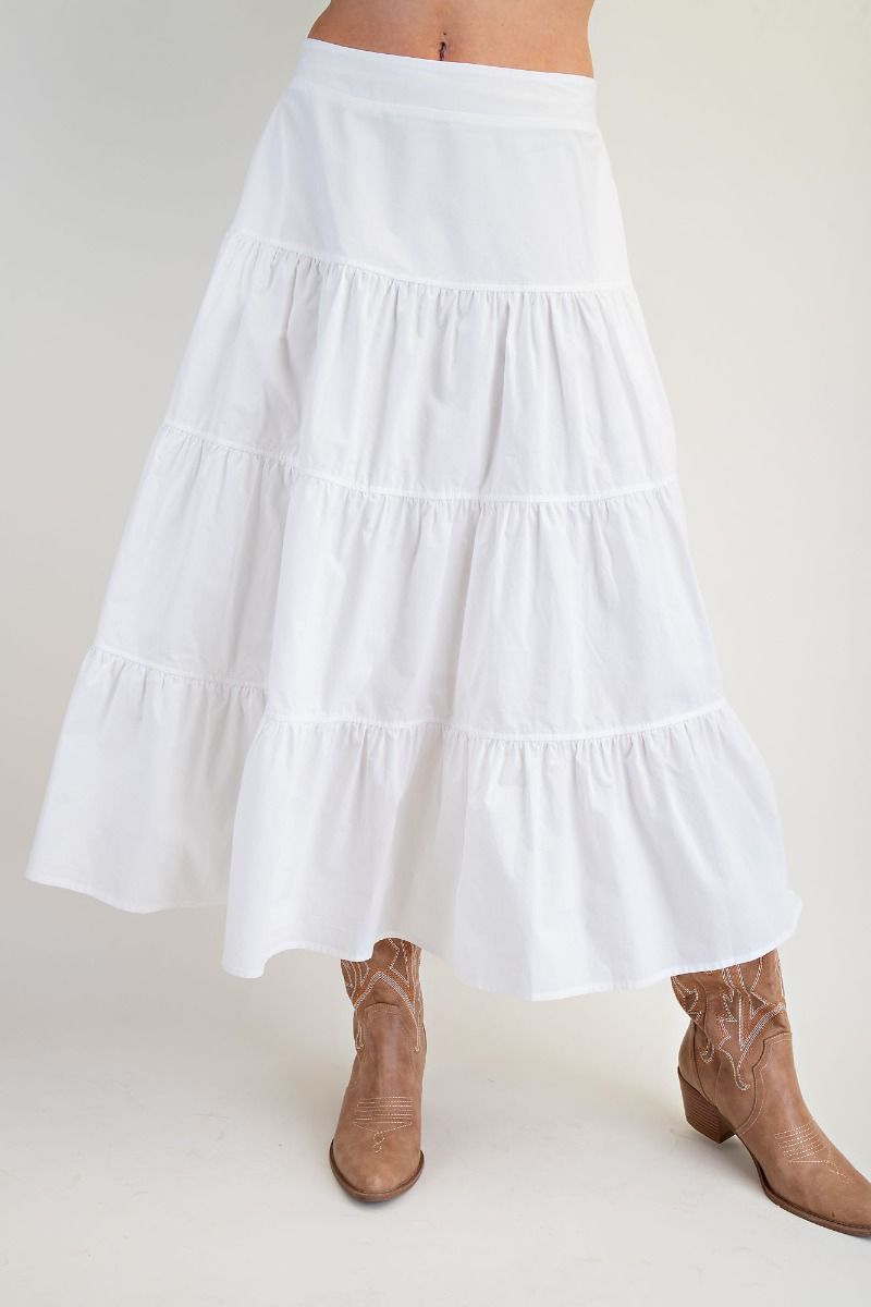 Easel White Tiered Maxi Skirt