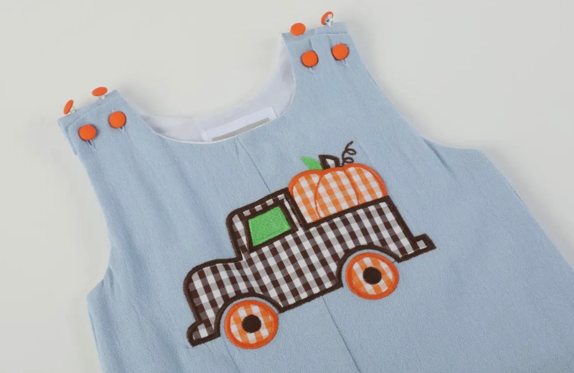 Lil Cactus Blue Truck Appliquéd Overalls