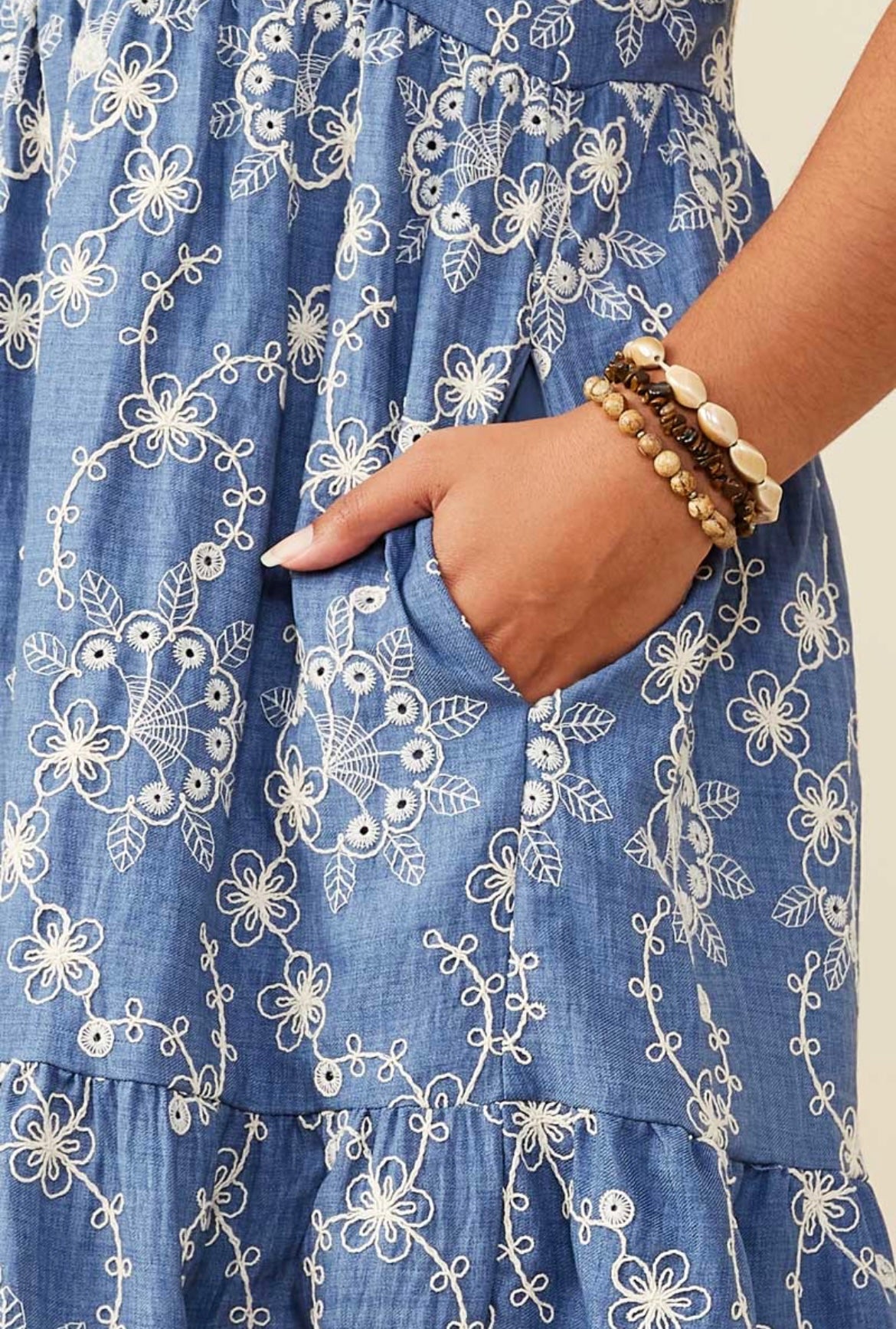 The Heidi Embroidered Denim Plus Size Dress