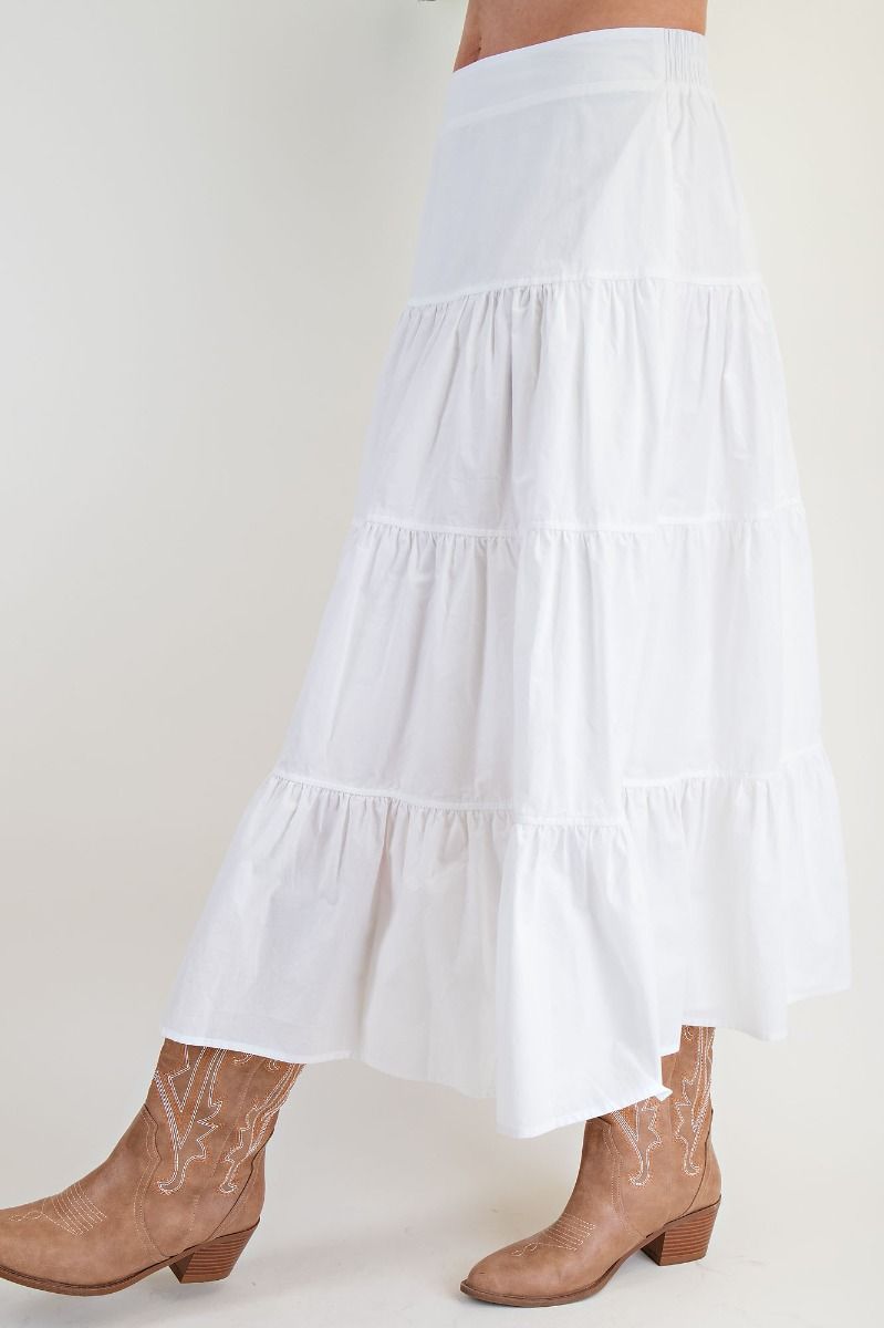 Easel White Tiered Maxi Skirt