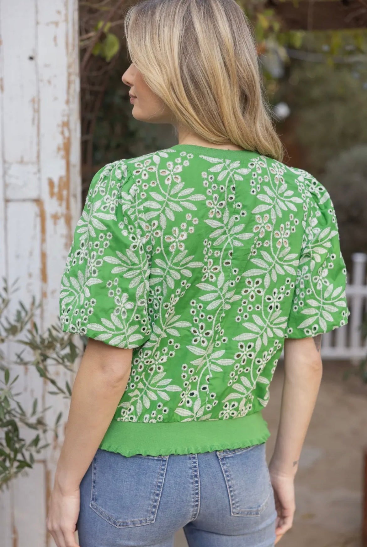 Nolan Leaf Embroidered Eyelet Top