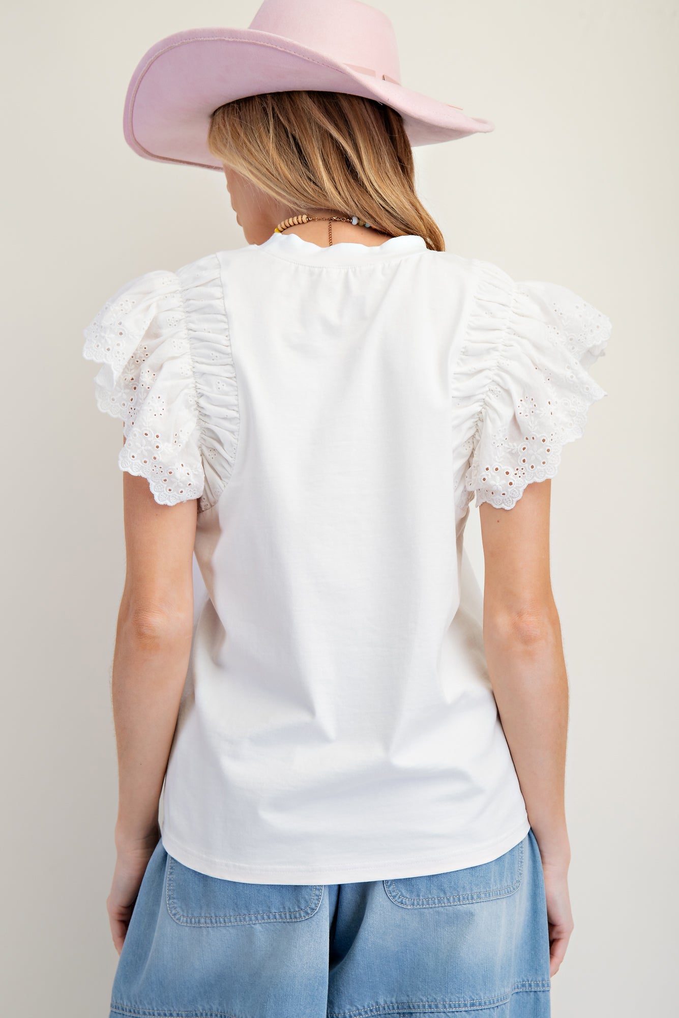 RayLee Eyelet Wing Sleeved Top