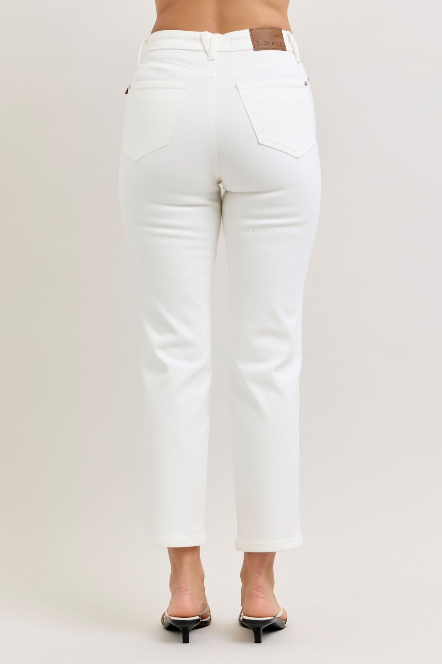 Judy Blue Tummy Control High Waist Ankle Straight White Jeans