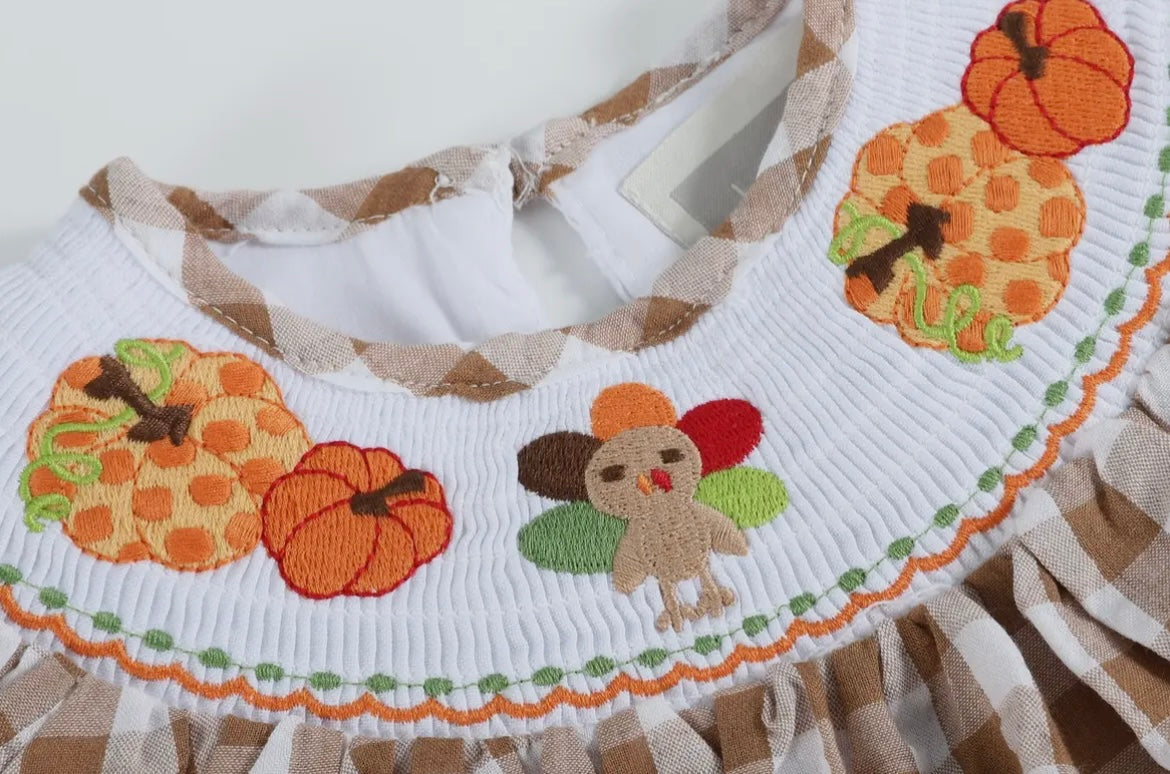 Lil Cactus Brown Gingham Check Smocked Dress