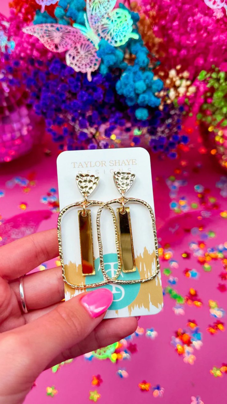 Gold Mirror Stick Hoop Earrings