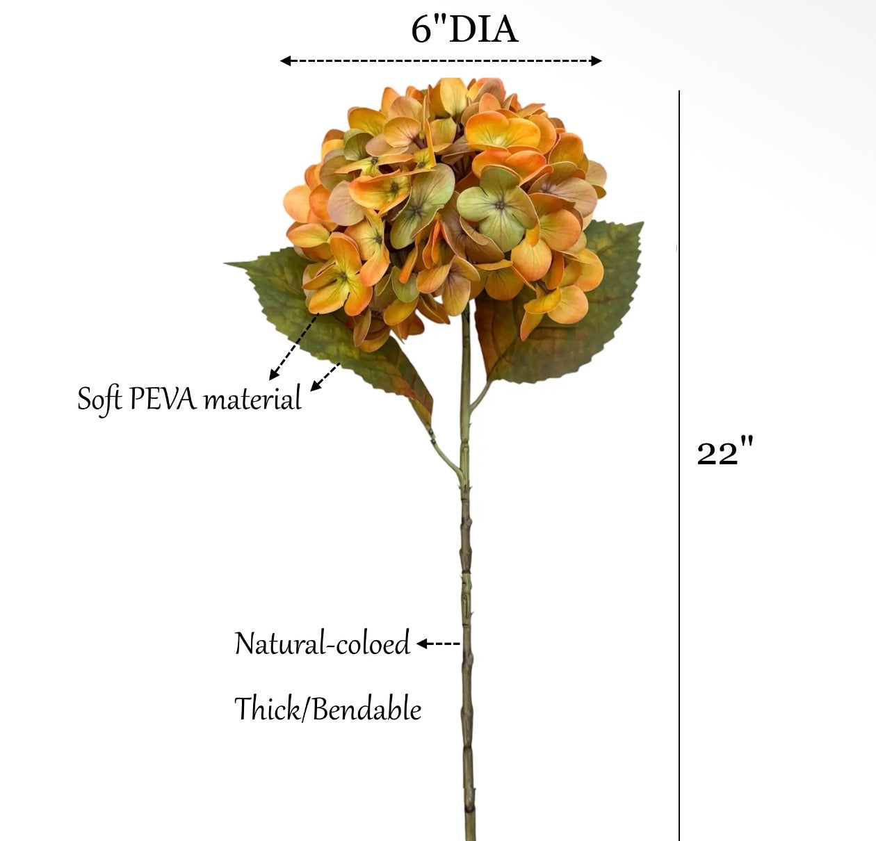 22” Real Touch Hydrangea (Large 6” Diameter Bloom)