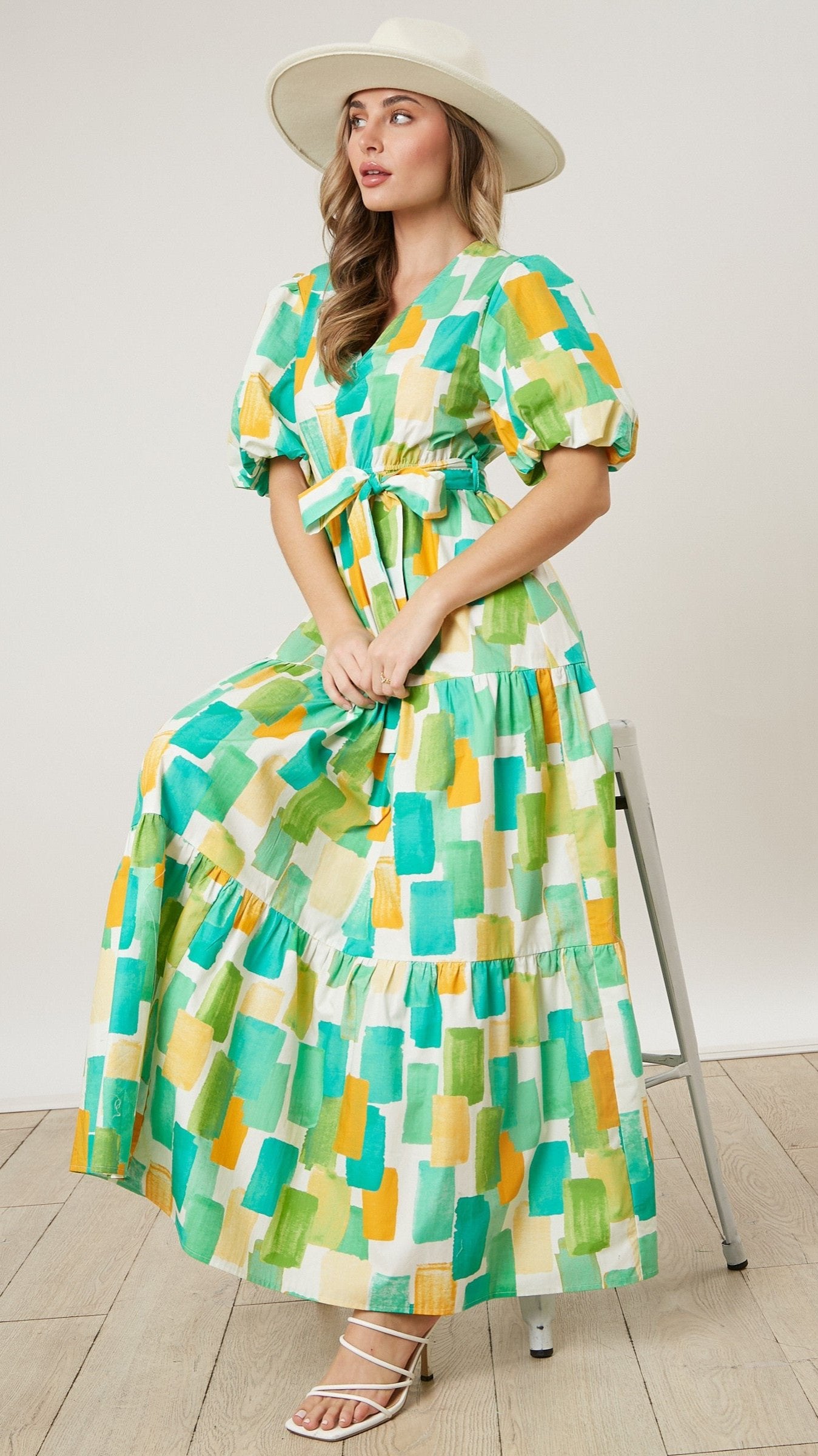 Paint Me Up Green Multi Tiered Maxi Dress