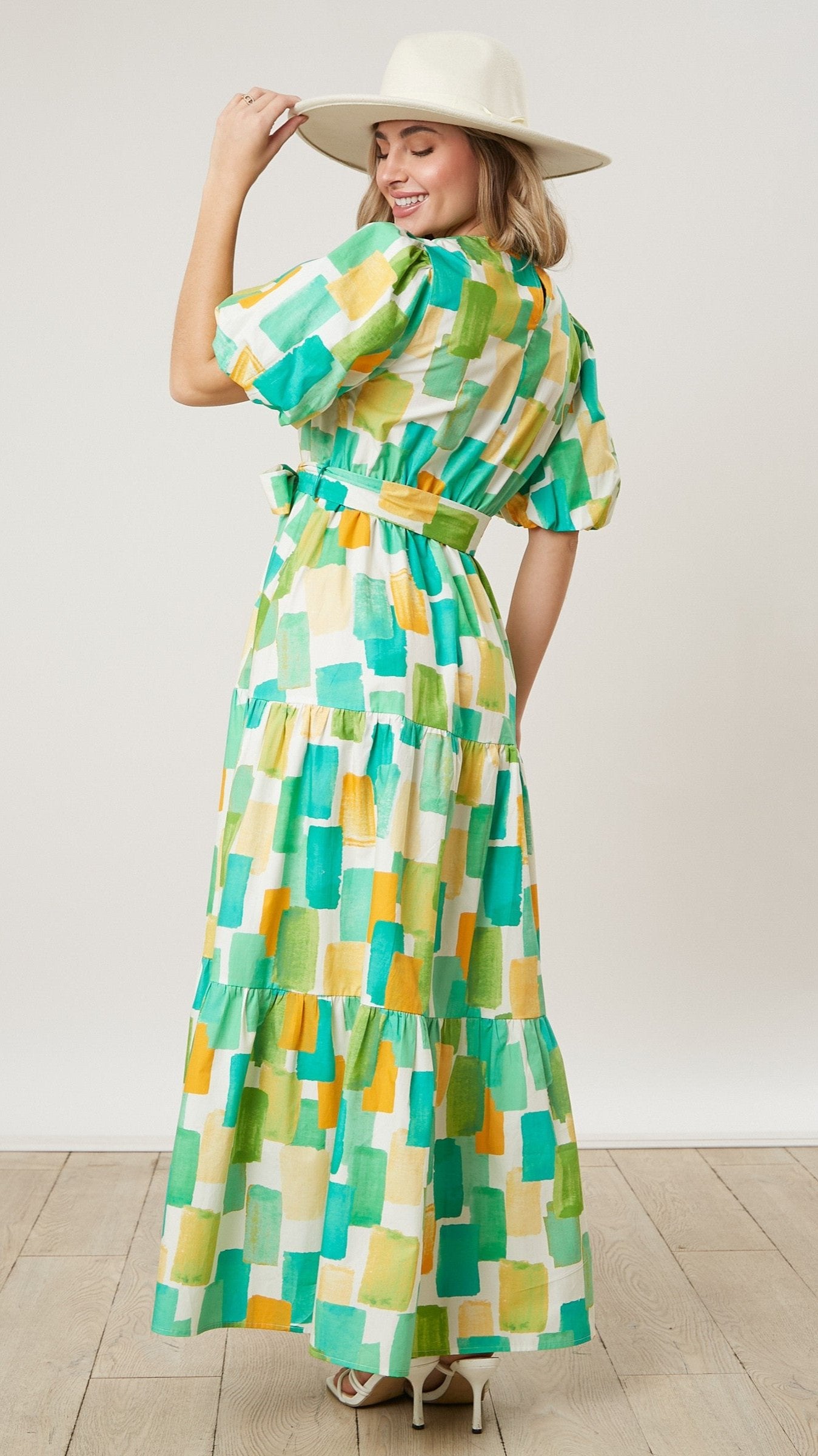 Paint Me Up Green Multi Tiered Maxi Dress