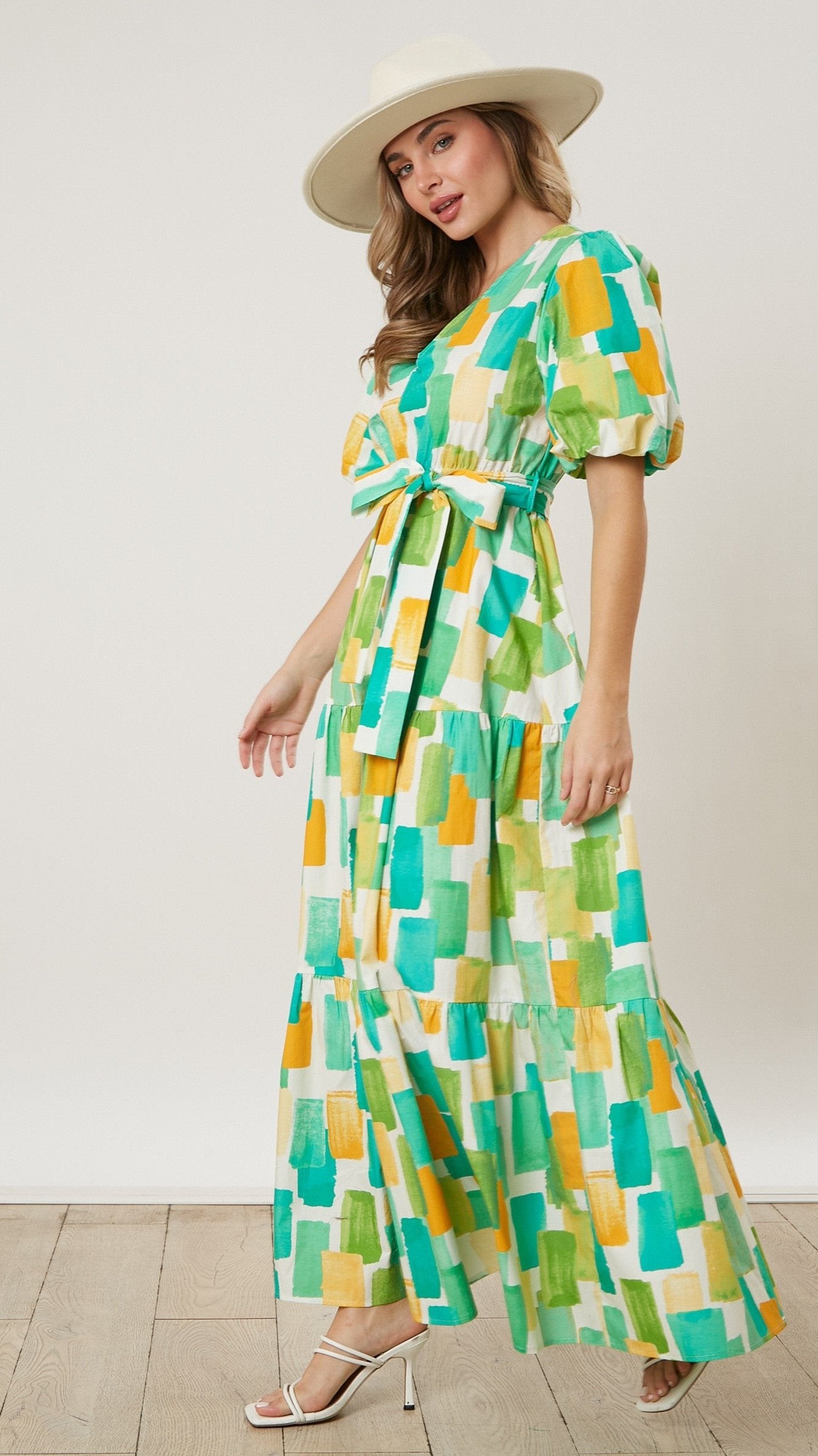 Paint Me Up Green Multi Tiered Maxi Dress
