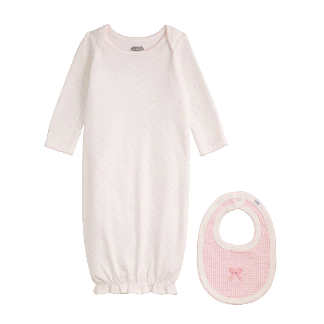 MudPie Dot Gown and Gingham Bib Set