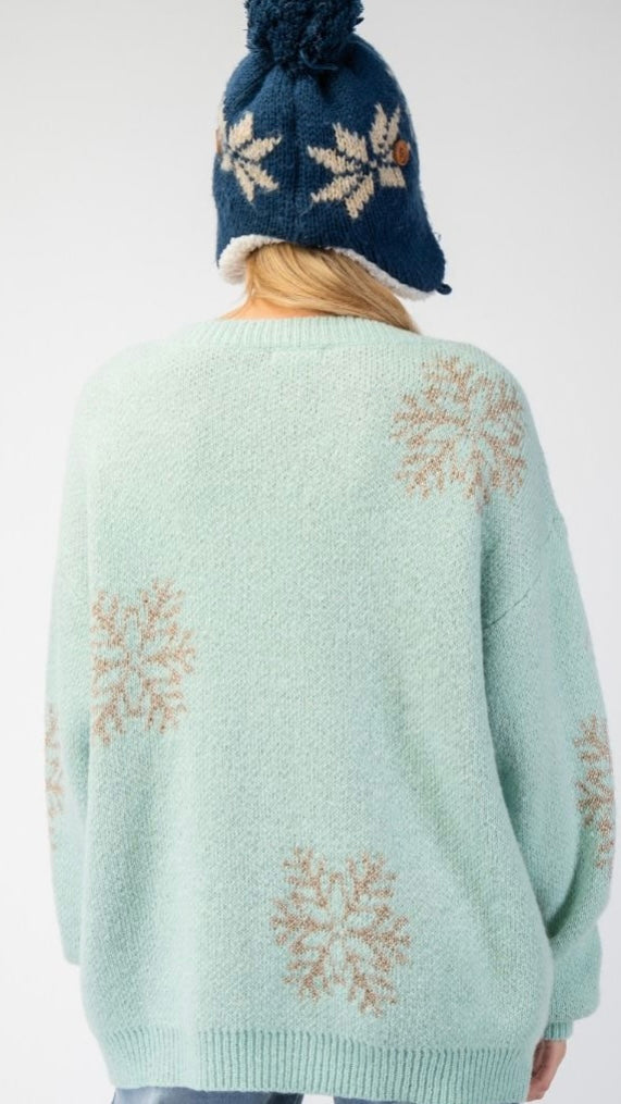 Reindeer Pattern Mint Christmas Sweater