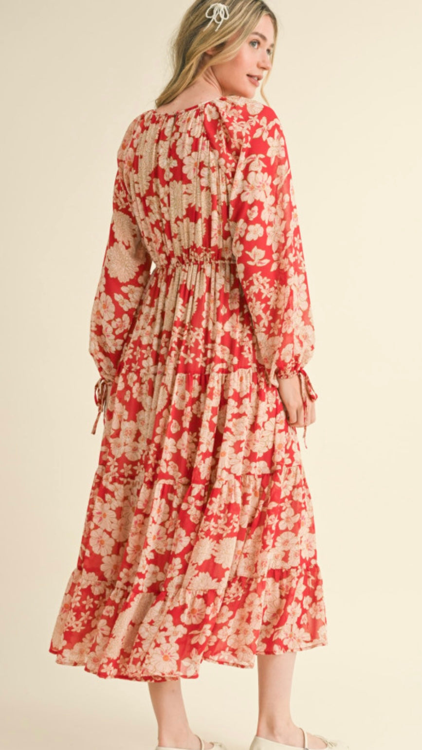 Daphne Red Multi Floral Dress