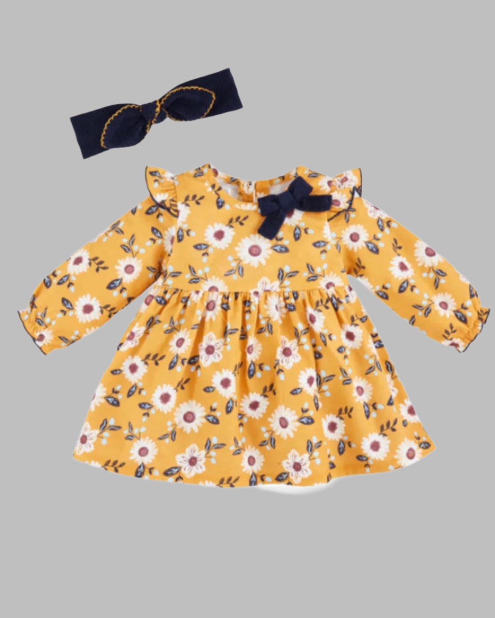 Mud Pie Flower Flannel Dress and Headband Set