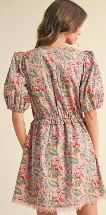 Carla Pink Floral Mini Dress - Clearance
