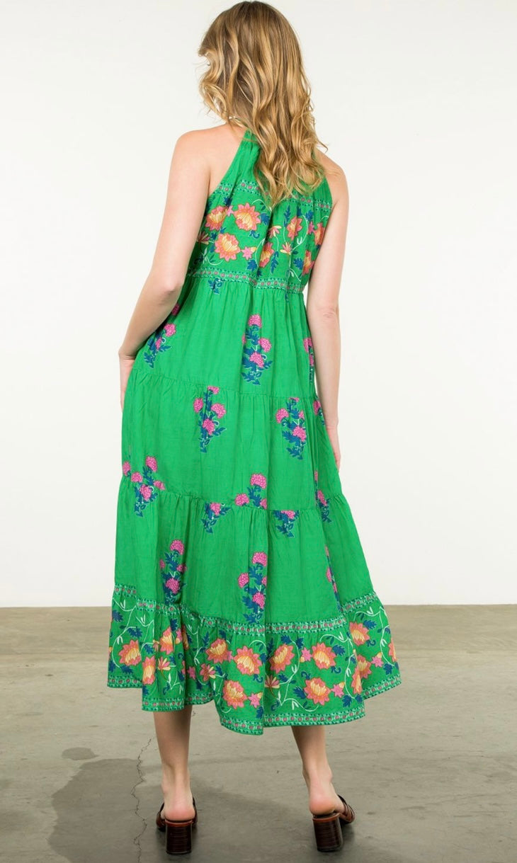 Gwen THML Green Halter Floral Maxi Dress