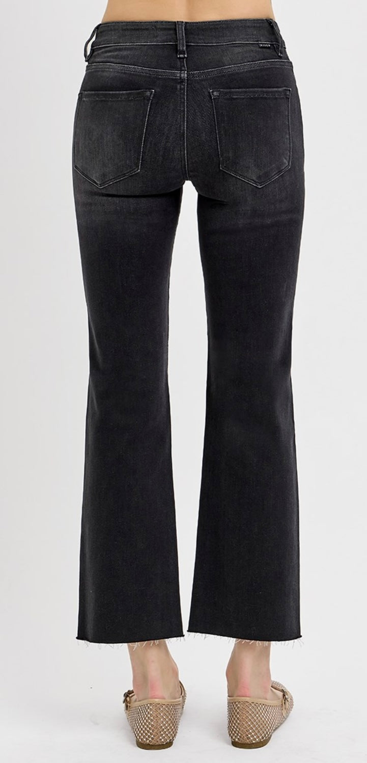 Risen Black Mid Rise Straight Jeans