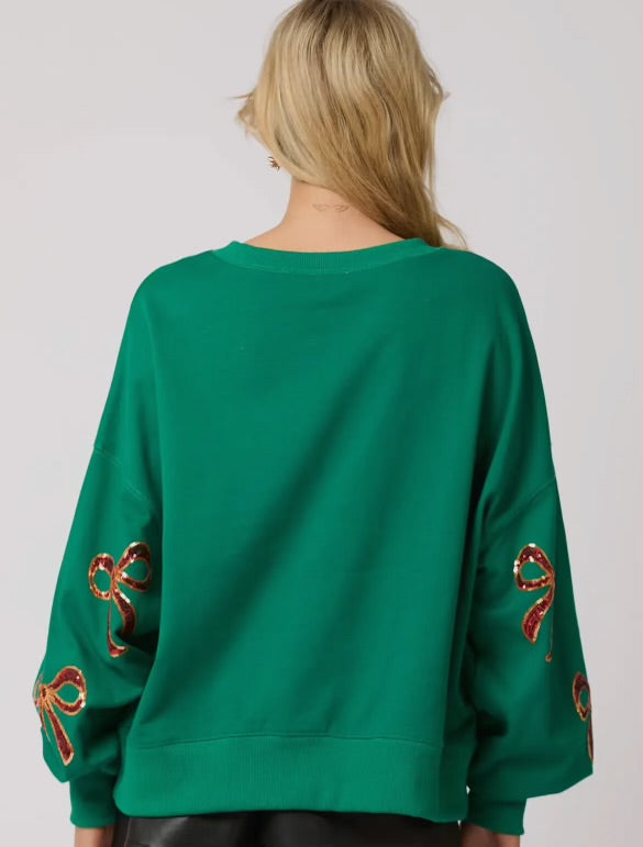 Christmas Red Glitter Bow Sweatshirt