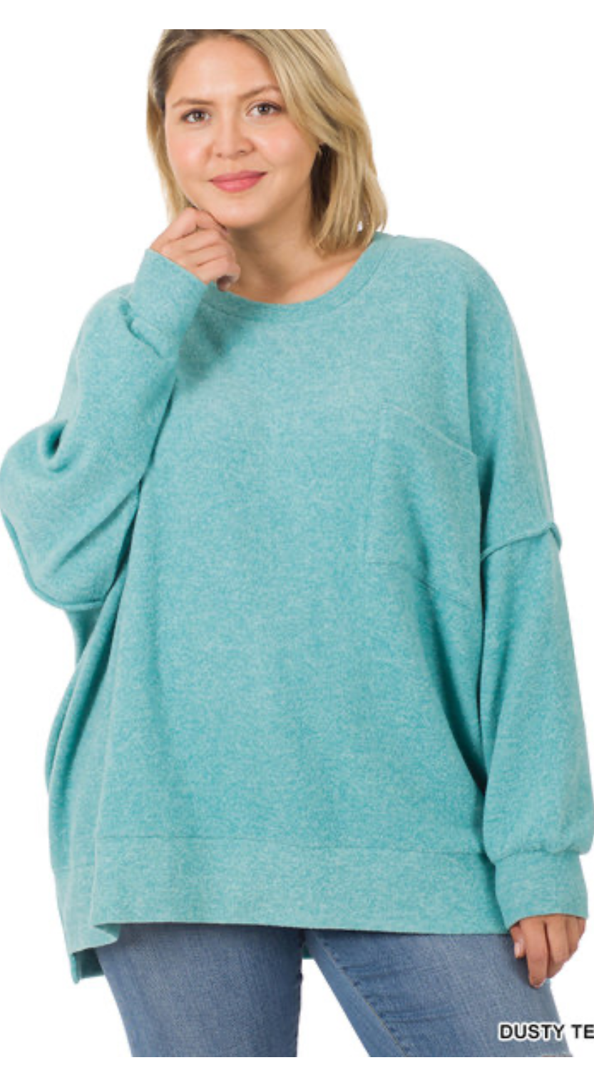 Kendall Teal Front Pocket Plus Size Sweater