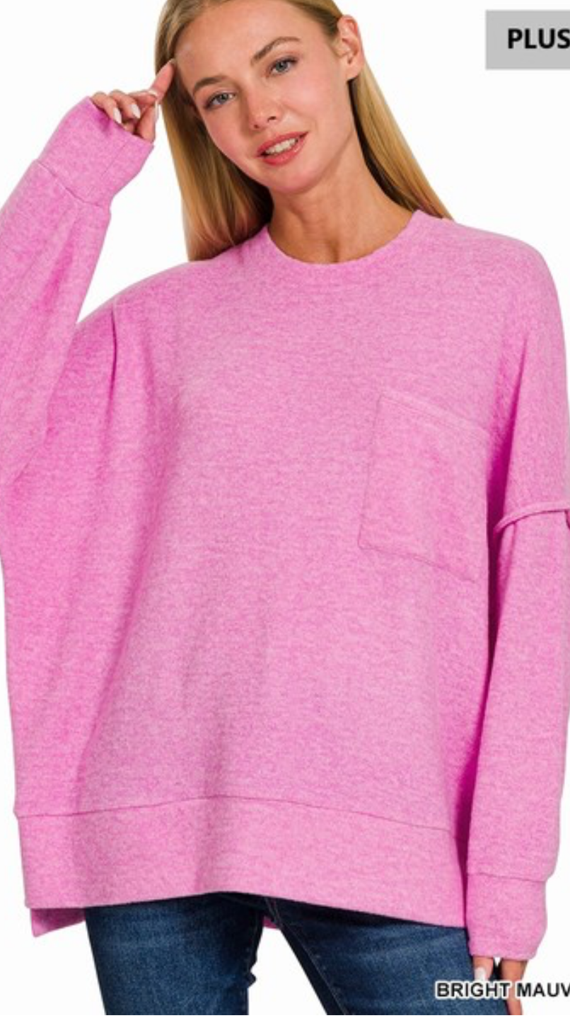 Kendall Mauve Front Pocket Plus Size Sweater