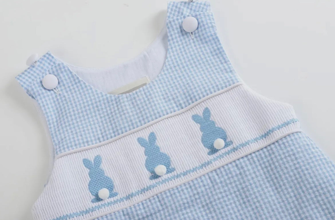 Lil Cactus Blue Gingham Smocked Overalls