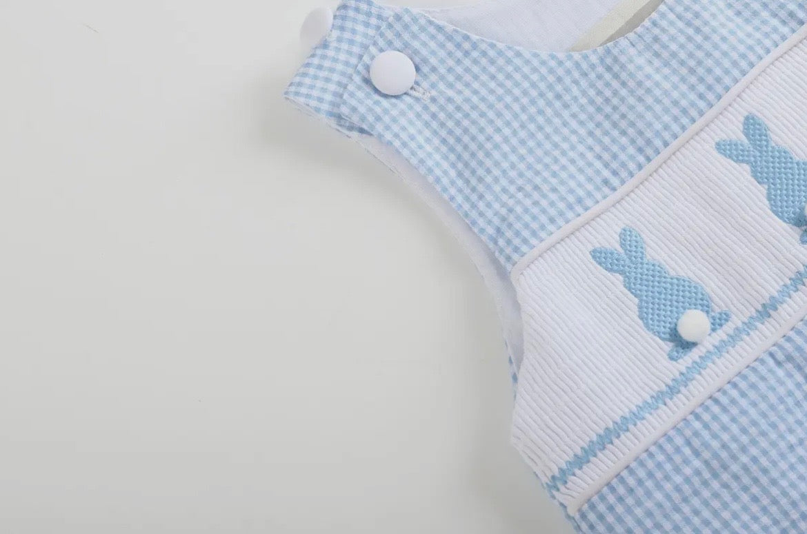 Lil Cactus Blue Gingham Smocked Overalls