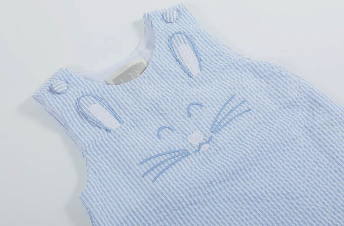 Lil Cactus Blue Gingham Easter Bunny Face Shortalls