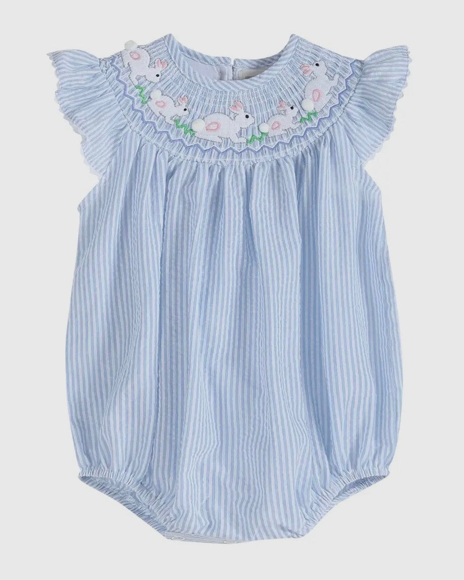 Lil Cactus Blue Seersucker Flutter Romper