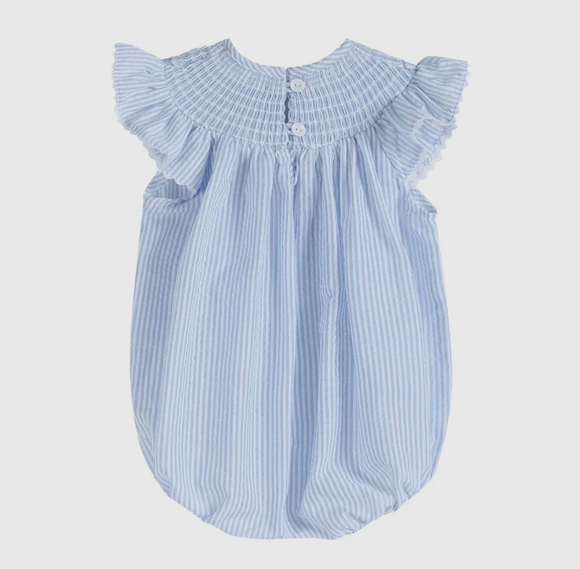 Lil Cactus Blue Seersucker Flutter Romper
