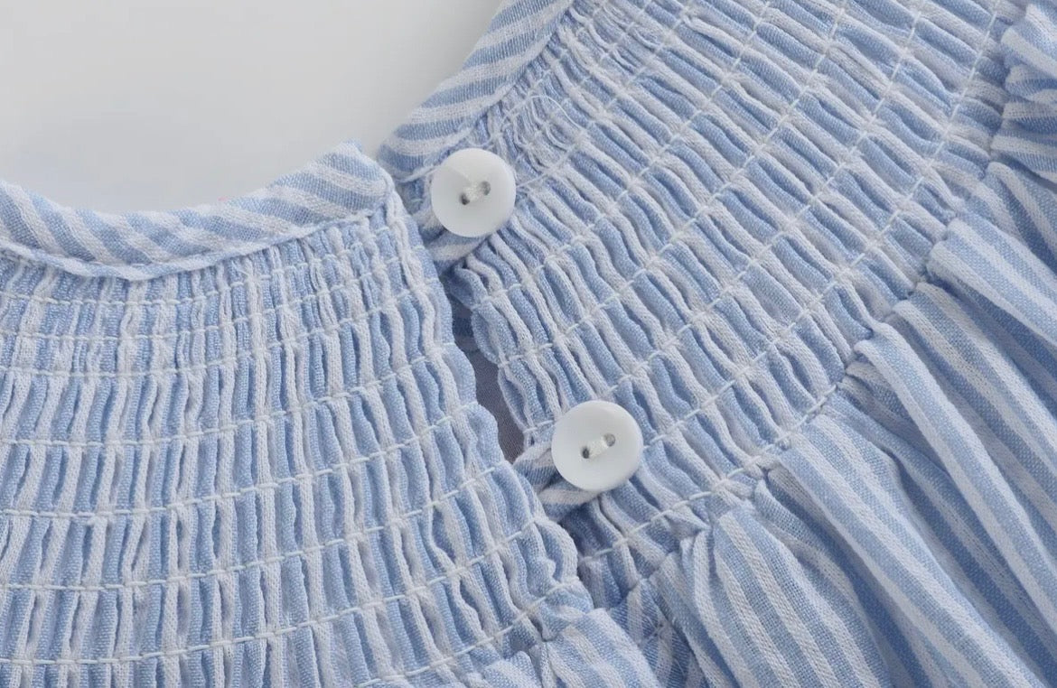 Lil Cactus Blue Seersucker Flutter Romper