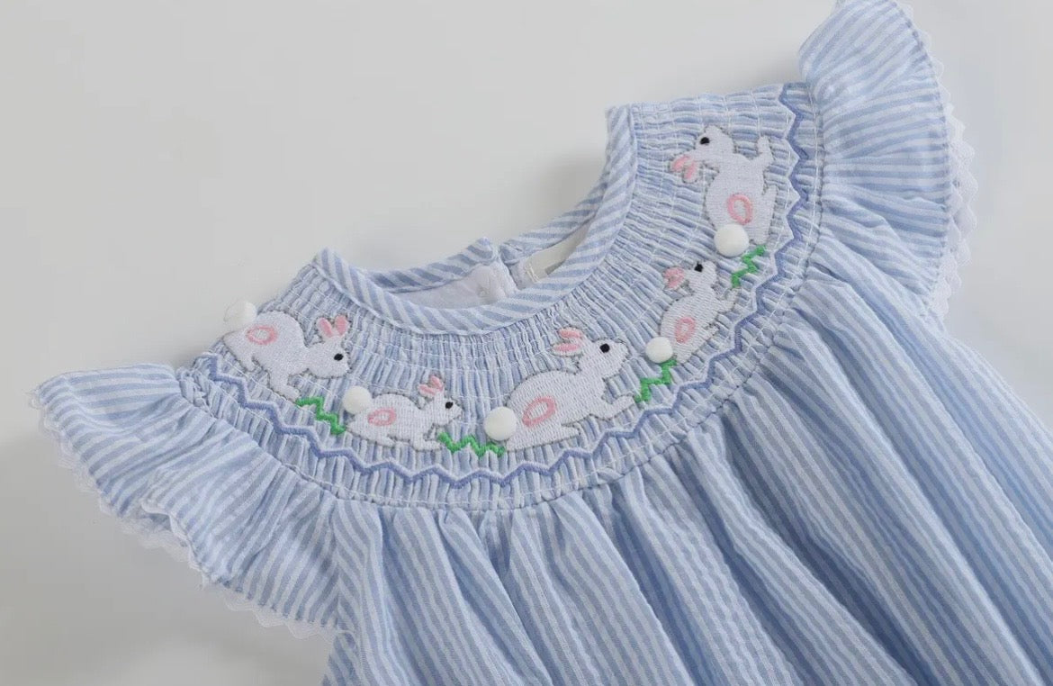 Lil Cactus Blue Seersucker Flutter Romper