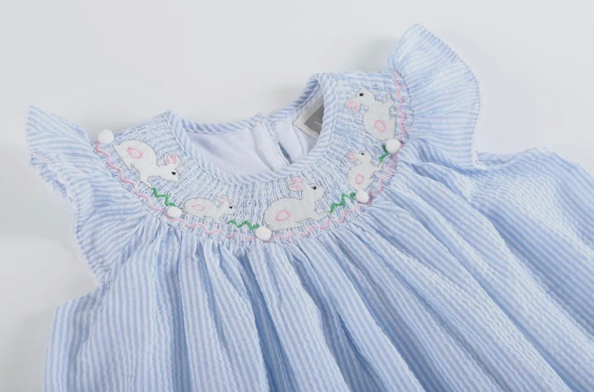 Lil Cactus Blue Seersucker Easter Bunny Dress