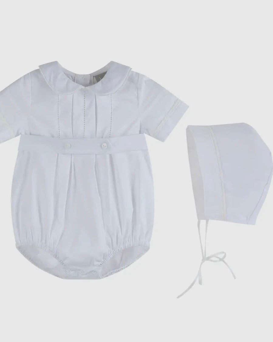 Lil Cactus White Collared Button Romper with Bonnet