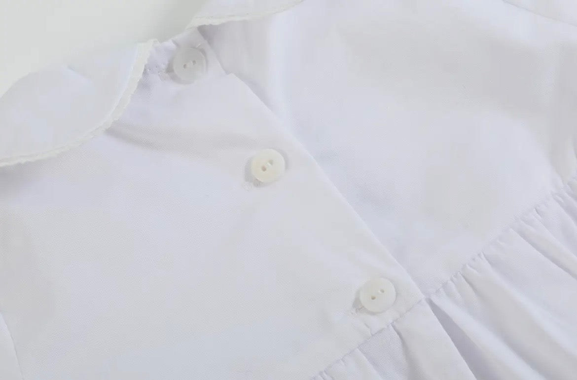 Lil Cactus White Collared Button Romper with Bonnet