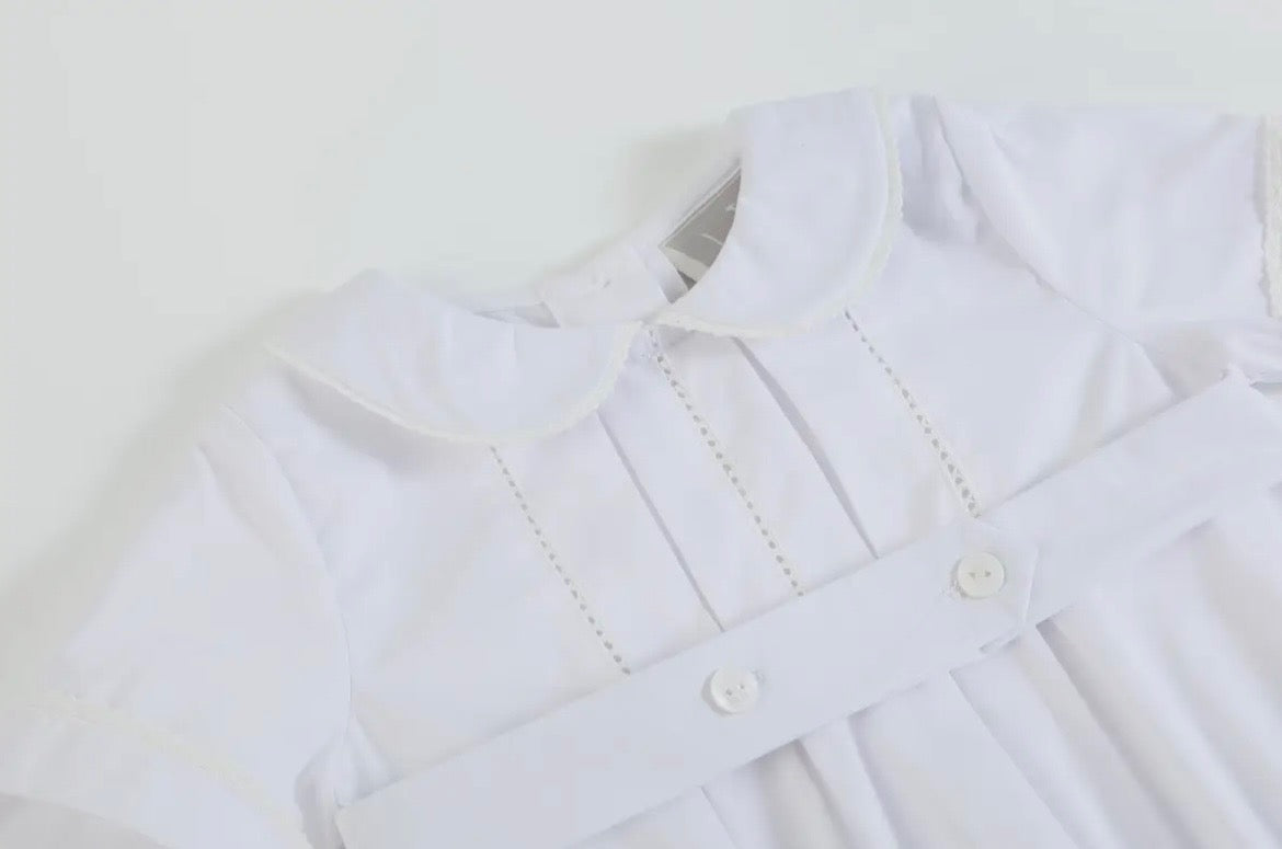 Lil Cactus White Collared Button Romper with Bonnet