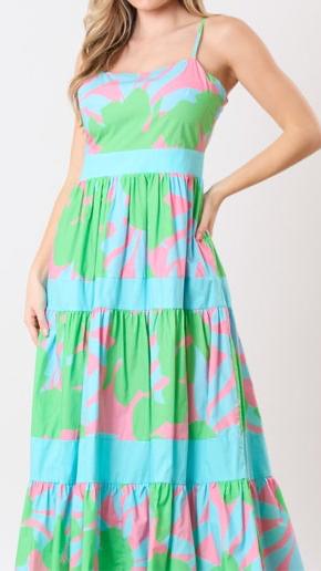 Just Peachy Color Block Tiered Sun Dress