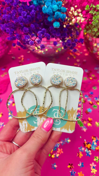 Glitter Top Rectangle Hoop Earrings