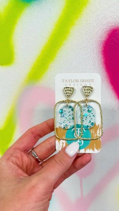 Aqua Blue Confetti Earrings