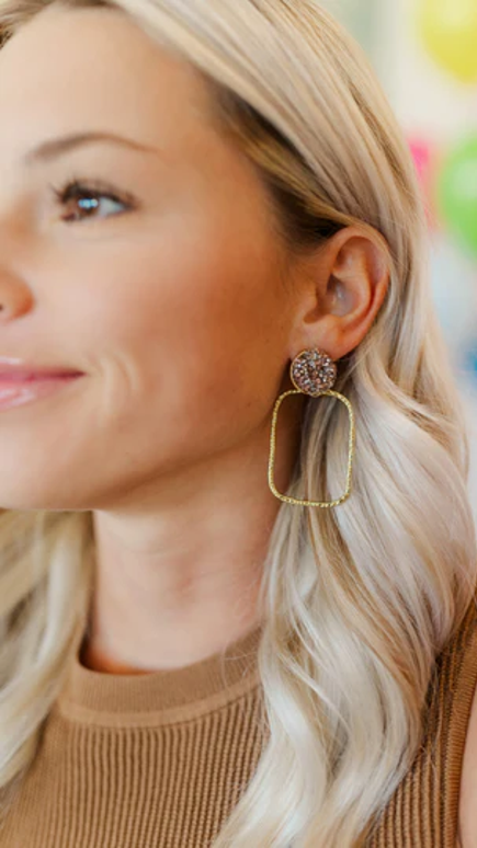 Glitter Top Rectangle Hoop Earrings