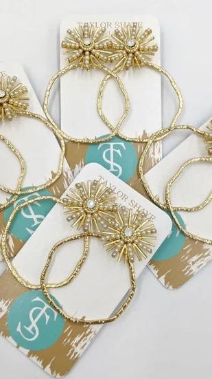 Opal Sunburst Gold Hoop Earrings