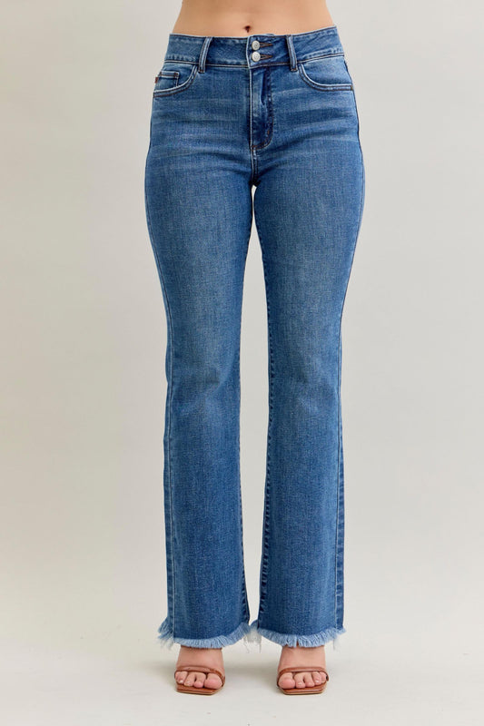 Judy Blue High Waist Bootcut Double Button WB & Frayed Hem