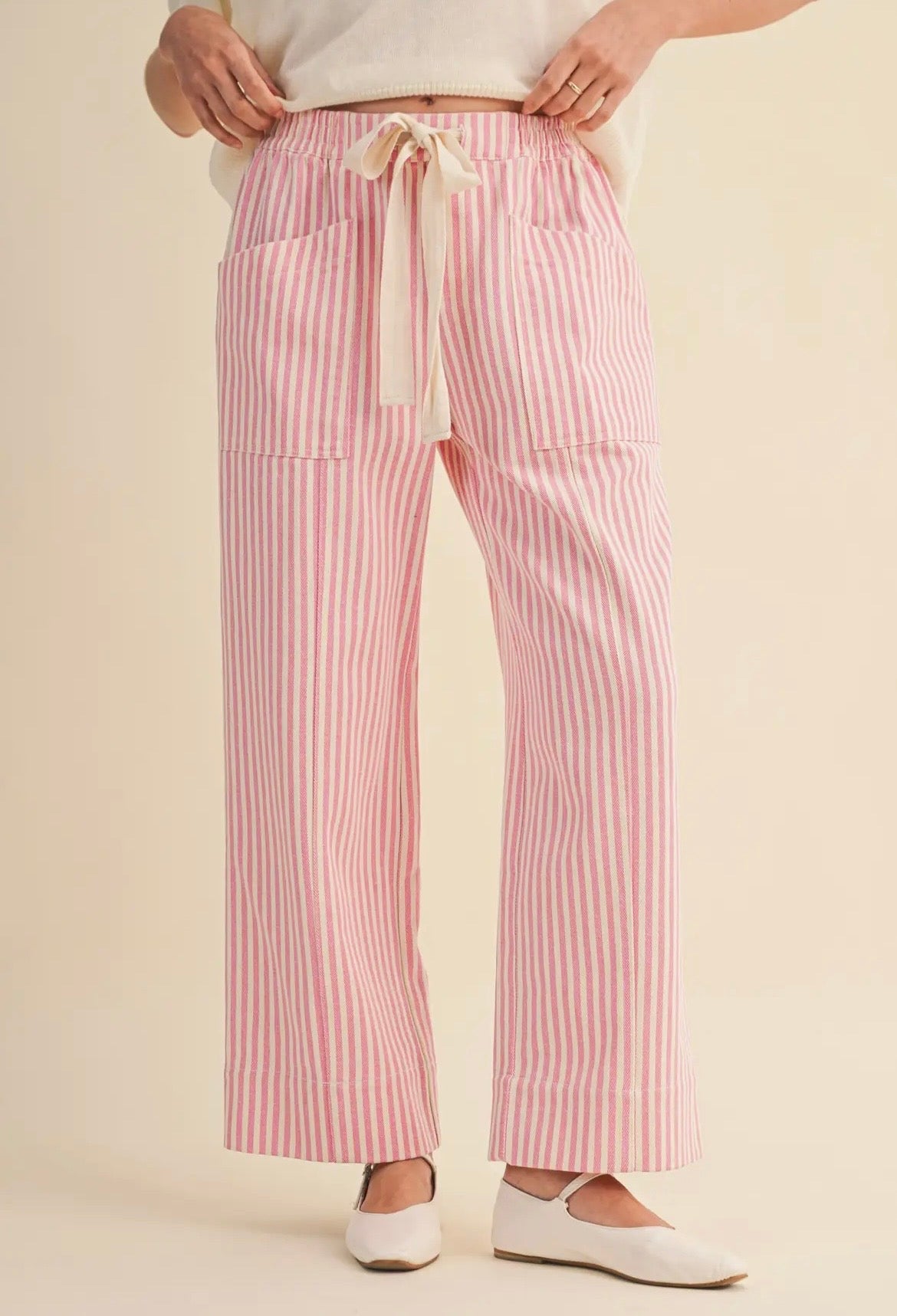 &Merci Pink Striped Denim Drawstring Pants