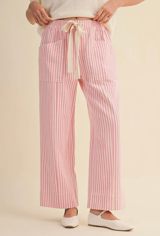 &Merci Pink Striped Denim Drawstring Pants
