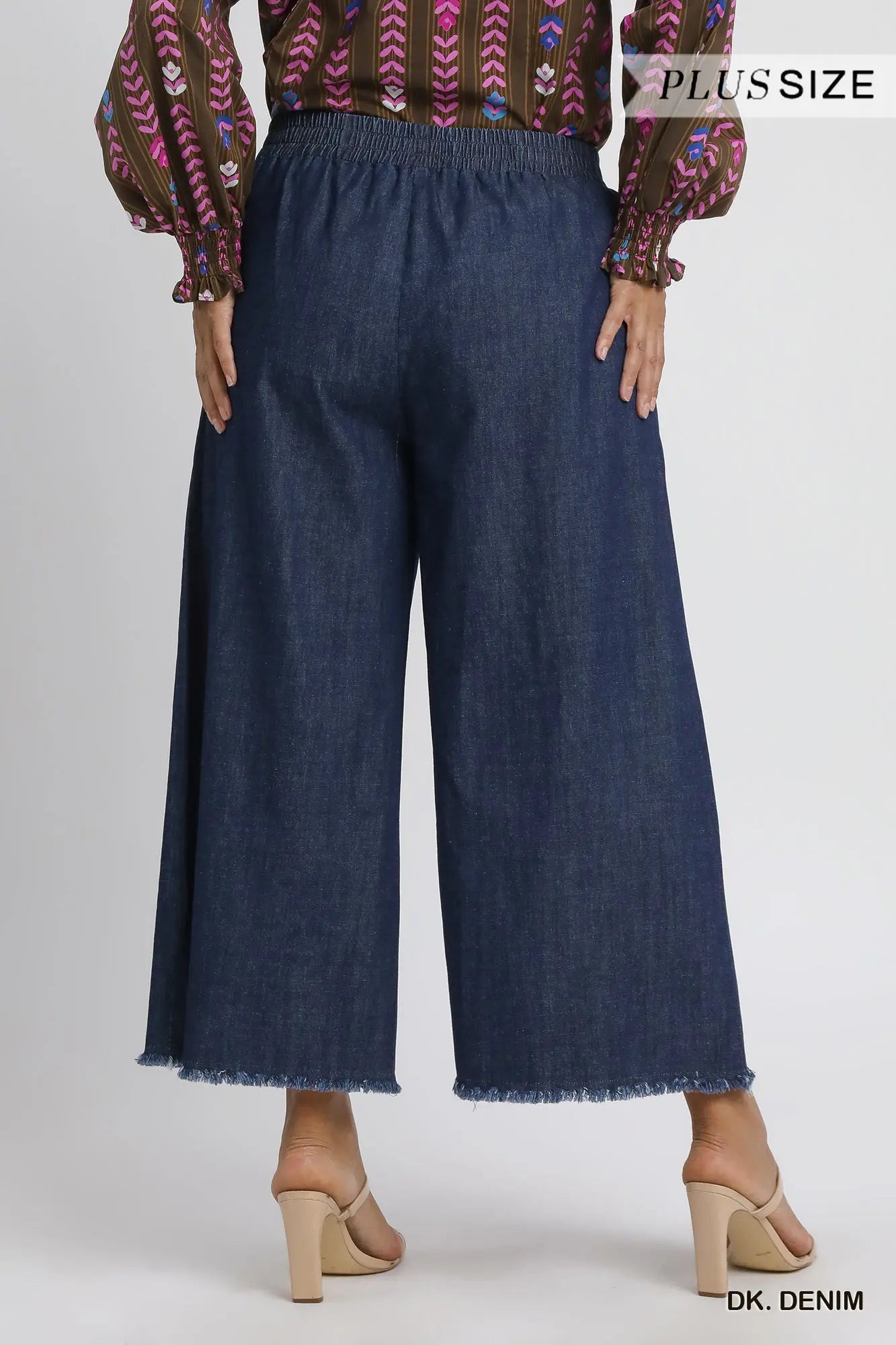 Umgee Washed Denim Pants with Fringed Hem (Misses and Plus Sizes Available)
