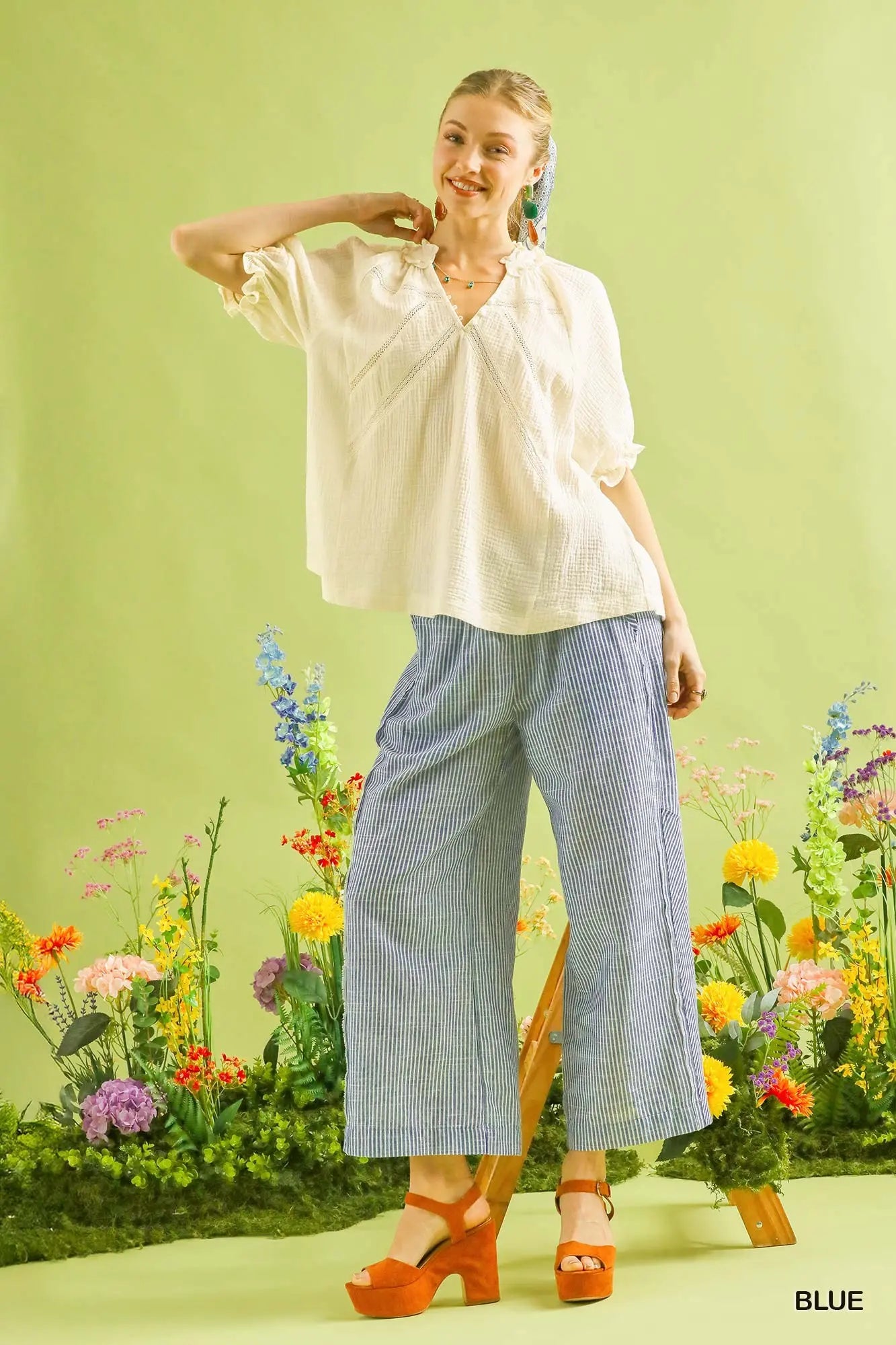 Umgee Linen Blend Striped Pants