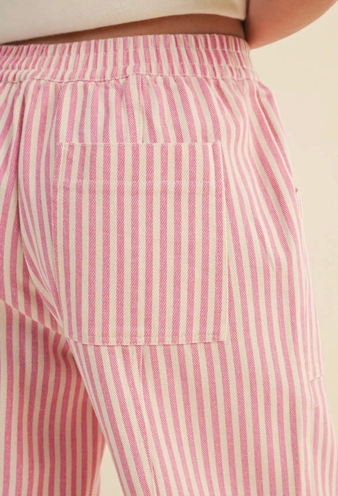 &Merci Pink Striped Denim Drawstring Pants