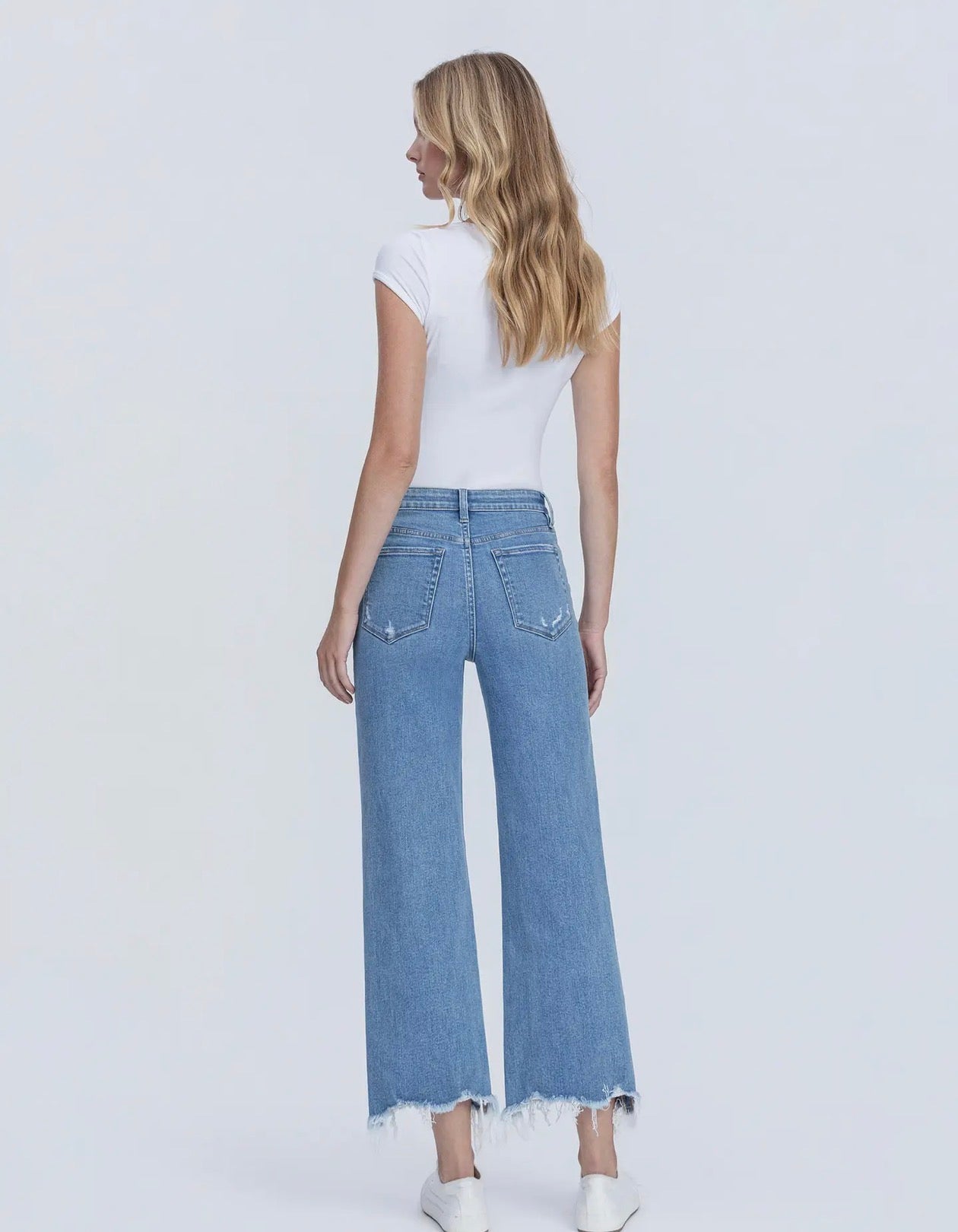 Flying Monkey High Rise Distressed Hem Crop Slim Wide Jeans
