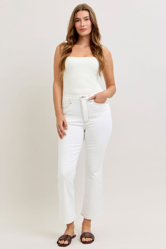 Judy Blue High Waist Kick Flare White Jeans