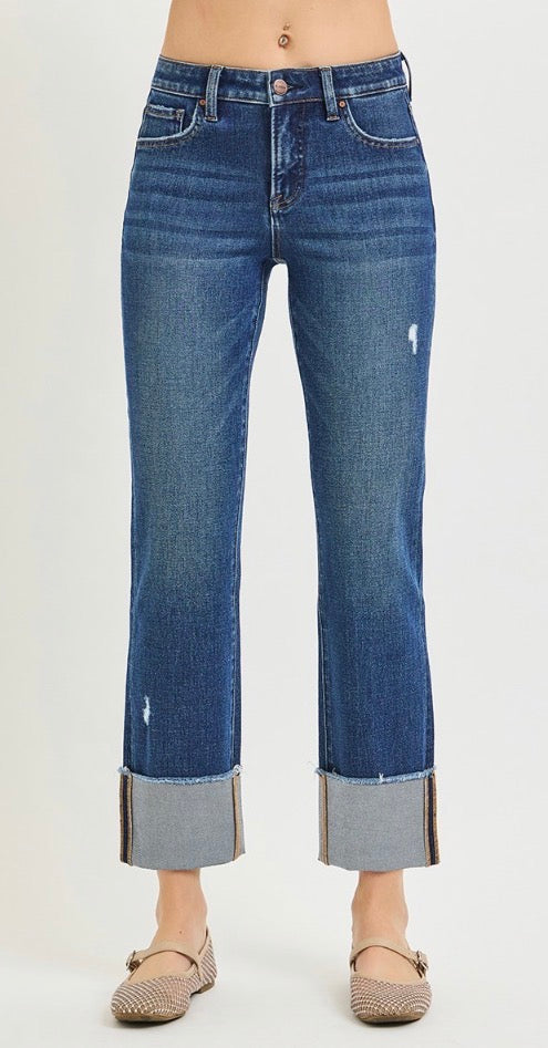 Risen 4 Way Stretch Mid Rise Cuffed Crop Jeans