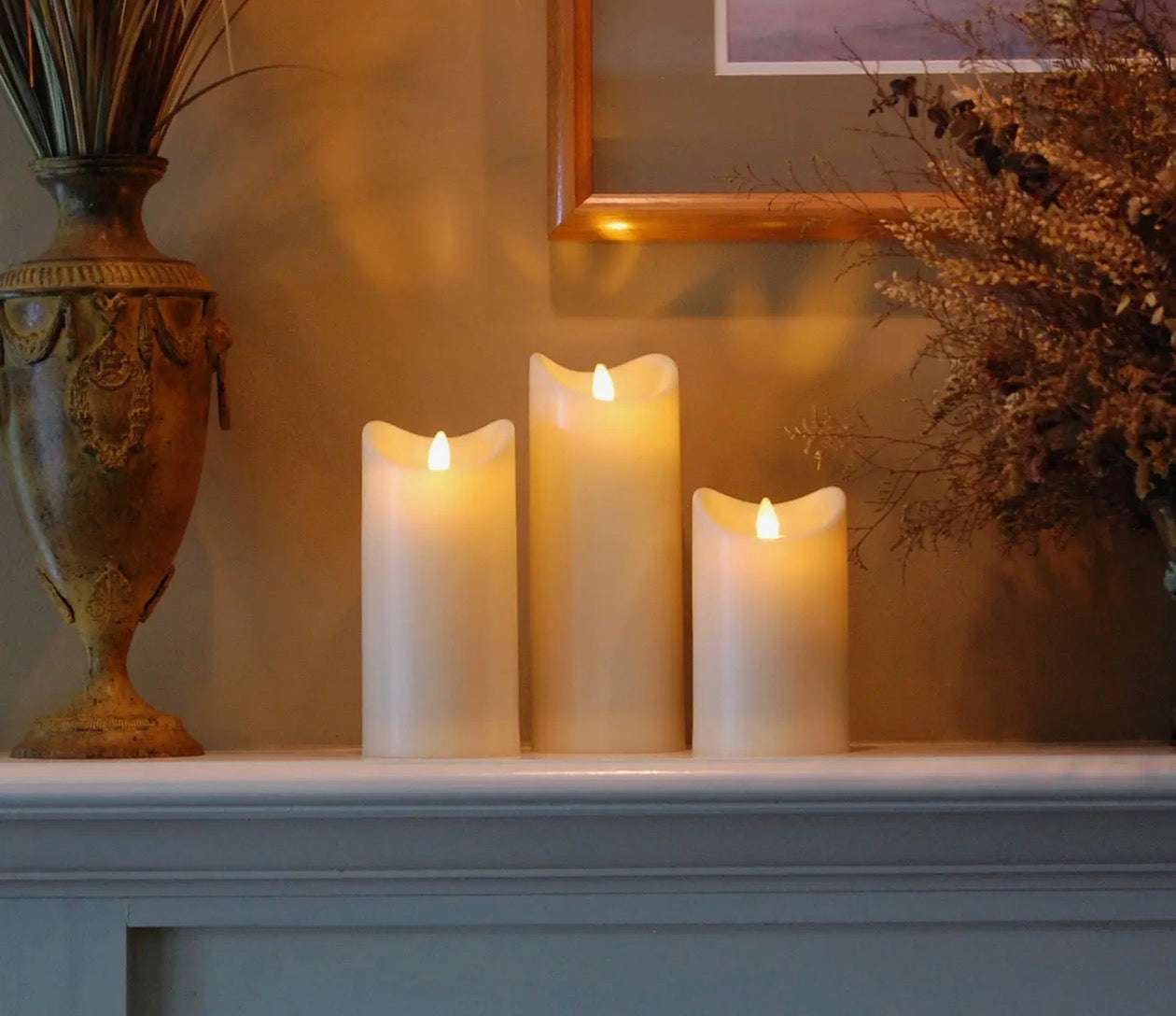 LumaBase Battery Operated LED Candles with Moving Flame - Set of Three