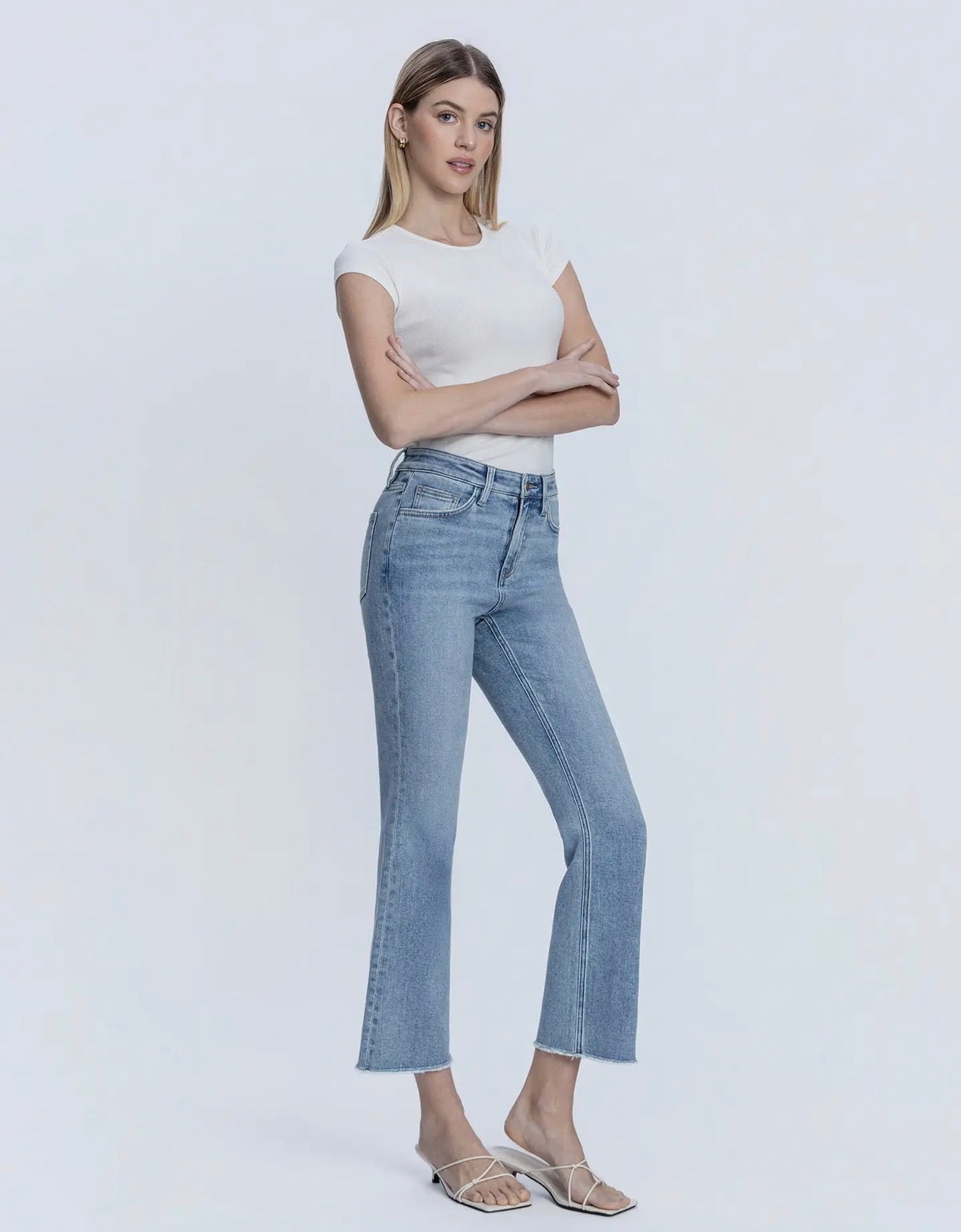 Flying Monkey High Rise Raw Hem Kick Flare Jeans